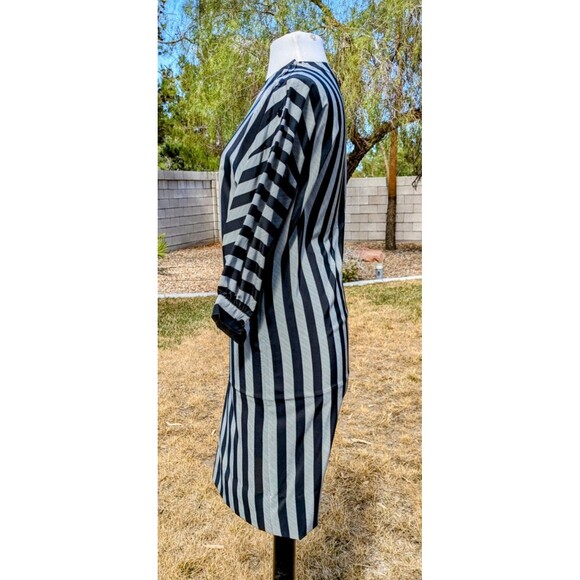 Silk Striped Charles Bianco Italian Collection Sz4 L/S Button-Shoulder Dress GUC - Picture 2 of 6